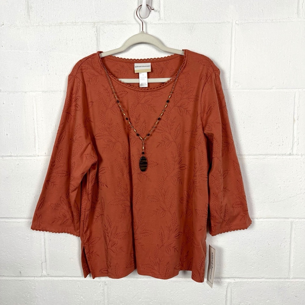 Alfred Dunner NWT Tunic Plus Size 1X Copper Leaf Embroidery Detachable Necklace